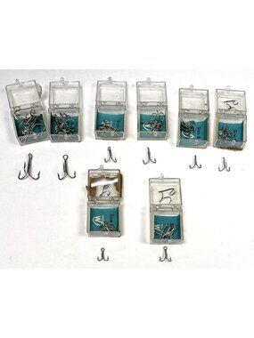 VTG Lot 40 WEBER Fishing TREBLE HOOKS Assorted Sizes 2 4 6 8 w/ Cases NEW Unused